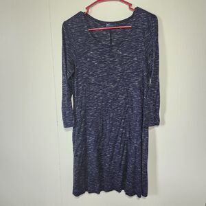 Gap Soft Knit A-Line Dress Navy Blue 3/4 Sleeve Scoop Neck Pockets S